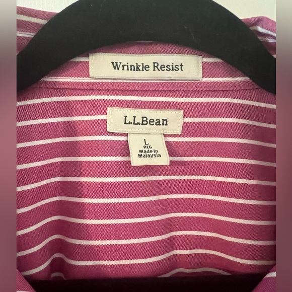 L.L. Bean Pink Striped Button-Up Shirt size L wrinkle resist (J128) 100% cotton - Picture 2 of 10